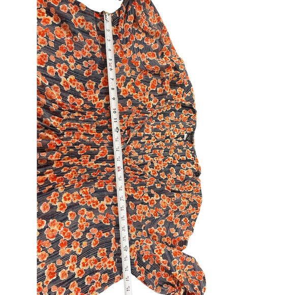 Torrid 3 Floral Blouse Navy Red Orange Print Pleated Boho Peasant Top Sheer 3X - Picture 8 of 11
